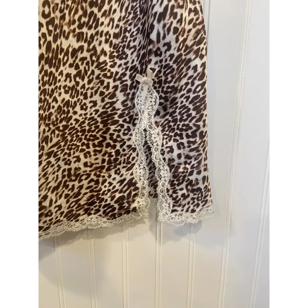 Victorias Secret Small Leopard Cheetah Print & Lace Baby Doll Nightie Women's L